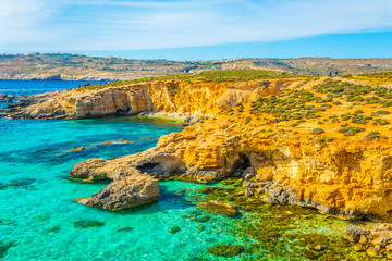 turquoise water of blue lagoon on Comino island, Malta