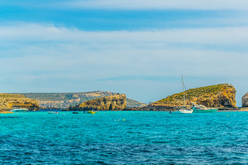 turquoise water of blue lagoon on Comino island, Malta © dudlajzov