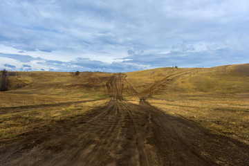 Fototapeta na wymiar roads in the steppe