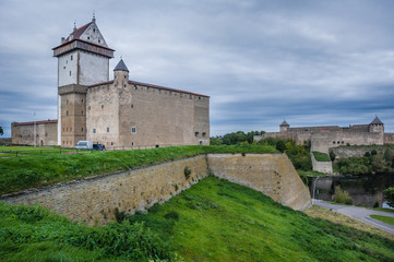 Fototapeta na wymiar The view of the Narva castle and Ivangorod on the Bank of the Narva river. Narva. Estonia, Europe