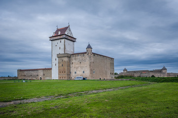Fototapeta na wymiar The view of the Narva castle and Ivangorod fortress. Narva. Estonia, Europe.