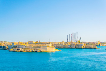 Birgu town with Fort st. Angelo and Senglea in Valletta, Malta