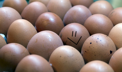 Full tray of freshly laid free range organic eggs with smile emotion 