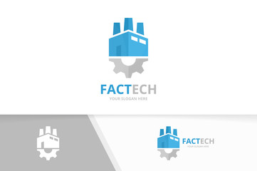 Vector factory and gear logo combination. Industry and mechanic symbol or icon. Unique manufacturing and industrial logotype design template.