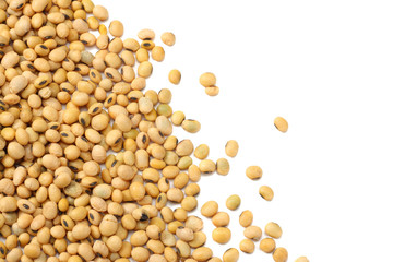 Soybeans isolated on white background. top view