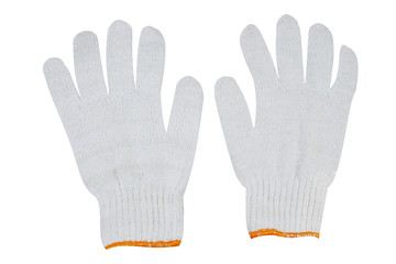 White woven gloves with orange edge isolated on white background 