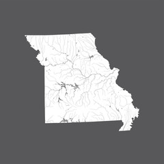 U.S. states - map of Missouri. Please look at my other images of cartographic series - they are all very detailed and carefully drawn by hand WITH RIVERS AND LAKES.