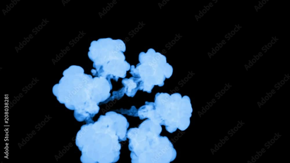 Aufkleber blue ink dissolves in water on black background with luma matte. 3d render of computer simulation. i