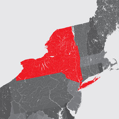 U.S. states - Northeastern United States - New York. Please look at my other images of cartographic series - they are all very detailed and carefully drawn by hand WITH RIVERS AND LAKES.