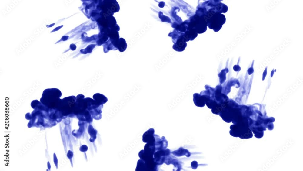 Poster blue ink dissolves in water on white background with luma matte. 3d render of computer simulation. i