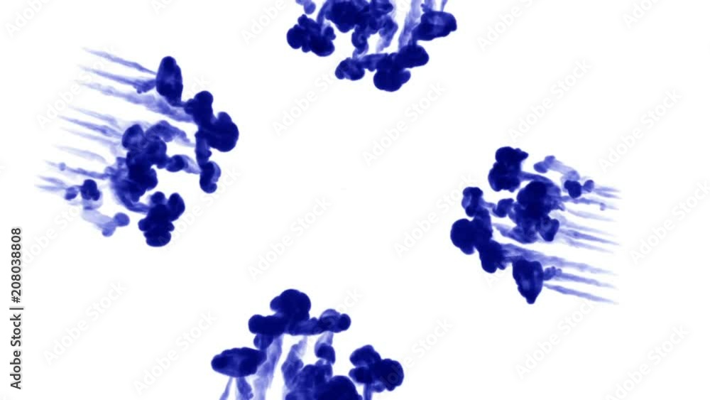 Poster blue ink dissolves in water on white background with luma matte. 3d render of computer simulation. i