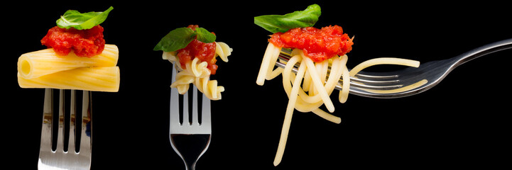 Banner of pasta on black background