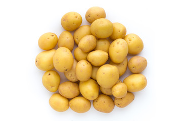 Young potato isolated on white background. Harvest new. Flat lay, top view