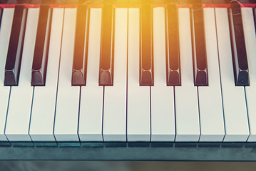 close-up of piano or Electronic musical keyboard synthesizer