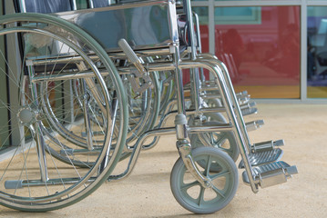 Fototapeta na wymiar Empty wheelchair parked in Patient Rooms at hospital