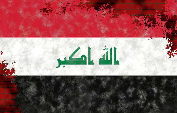 Illustration of an Iraqi Flag, imitation of painting on the old wall with cracks