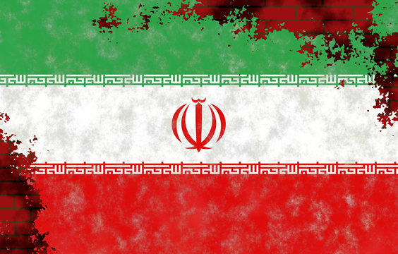 Illustration of an Iranian Flag, imitation of a painting on the old wall with cracks