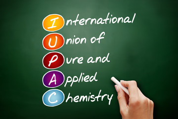 IUPAC - International Union of Pure and Applied Chemistry acronym, concept on blackboard