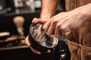 brush for shaving beard and bowl.