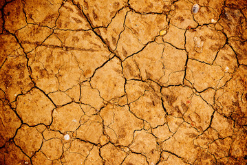 Dry cracked ground soil, top view