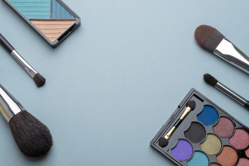 Flat lay cosmetics make up with copy space