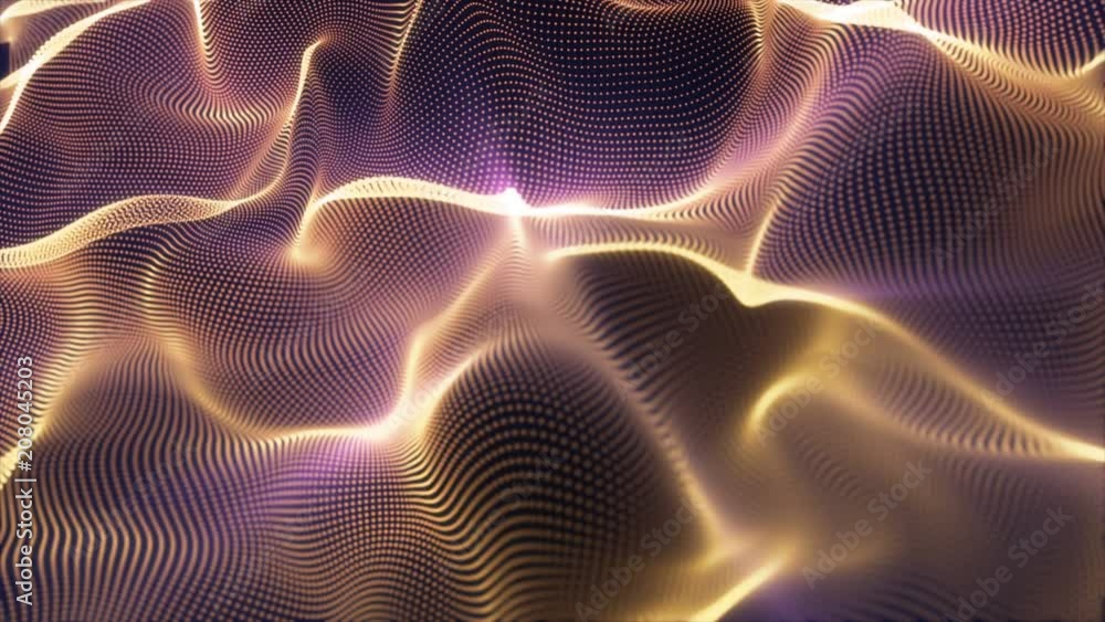 Aufkleber abstract loopable gold cg motion waving dots texture with glowing defocused particles. cyber or tech