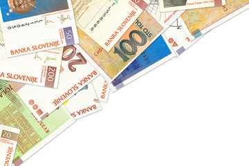 some slovenian tolar banknotes with copyspace