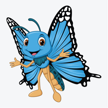 Cute butterfly cartoon on white background