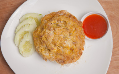 Omelet rice and tomato sauce - Thai food style