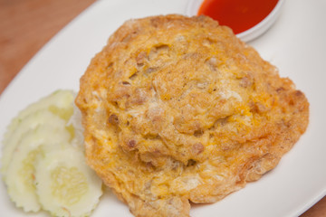 Omelet rice and tomato sauce - Thai food style