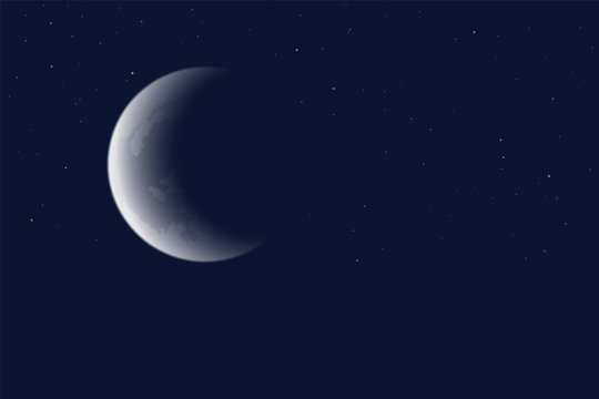 Vector illustration of blue night sky with moon and stars