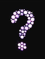 Question mark icon made with precious gems or rhinestones on black background