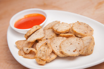 Fried vietnamese pork sausage.