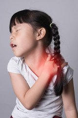 The girl has shoulder pain.