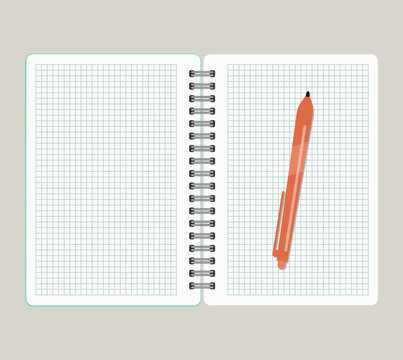 Open Notebook With Red Pen. Vector Illustration
