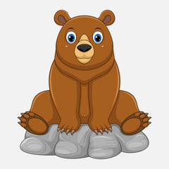 Cute baby bear cartoon sitting on rock
