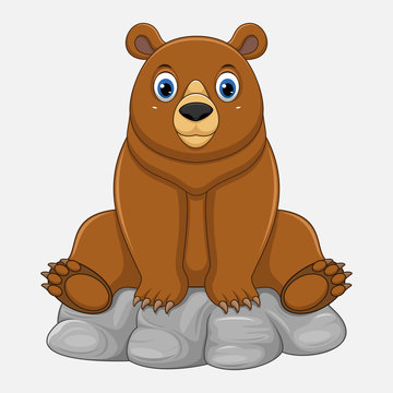 Cute baby bear cartoon sitting on rock
