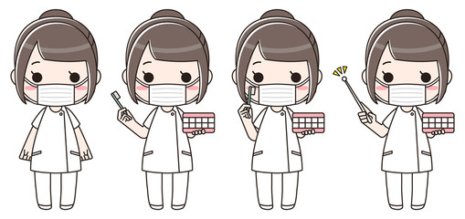 歯科衛生士の女性　正面　マスク（セット）