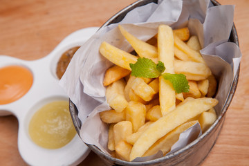 French fries and sauce.