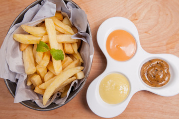 French fries and sauce.