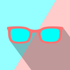 modern flat red sun glasses icon with shadow on blue and pink background