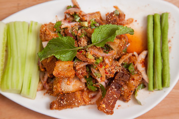Spicy minced pork salad (Lab Moo Tod) - Thai food