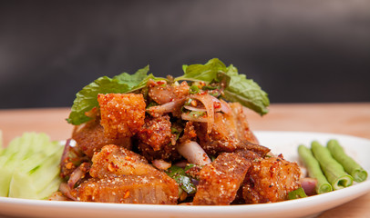 Spicy minced pork salad (Lab Moo Tod) - Thai food