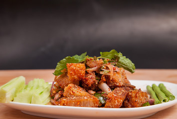 Spicy minced pork salad (Lab Moo Tod) - Thai food