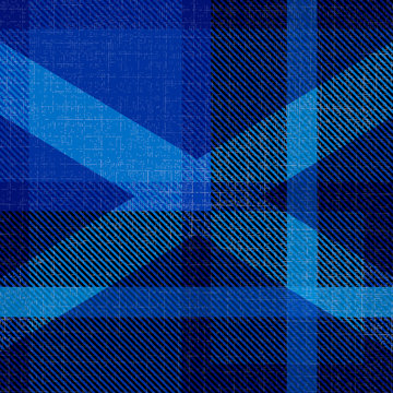 Independence Day of Scotland. 24 June. Concept of a national holiday. Scottish blue tartan. Silhouette of the Scottish flag - white cross. Checkered woolen fabric, with national pattern, kilt