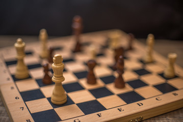 Chess on chessboard close up
