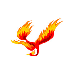 Phoenix, flaming fairytale firebird flying vector Illustration on a white background