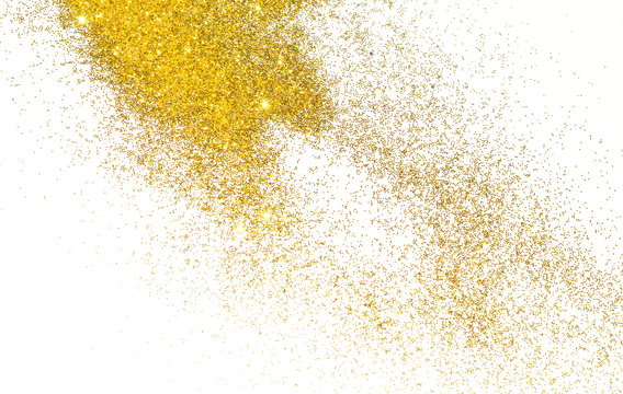 Textured background with golden glitter sparkle on white