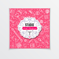 Template for social networks Cosmetics logo, handwritten lettering .Makeup and manicure studio, Web elements for a blog, a business card site.