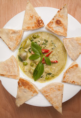 Green Curry Chicken with Roti - Thai food